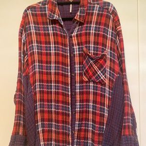 MOVING SALE Free People red and purple plaid oversized button down blouse